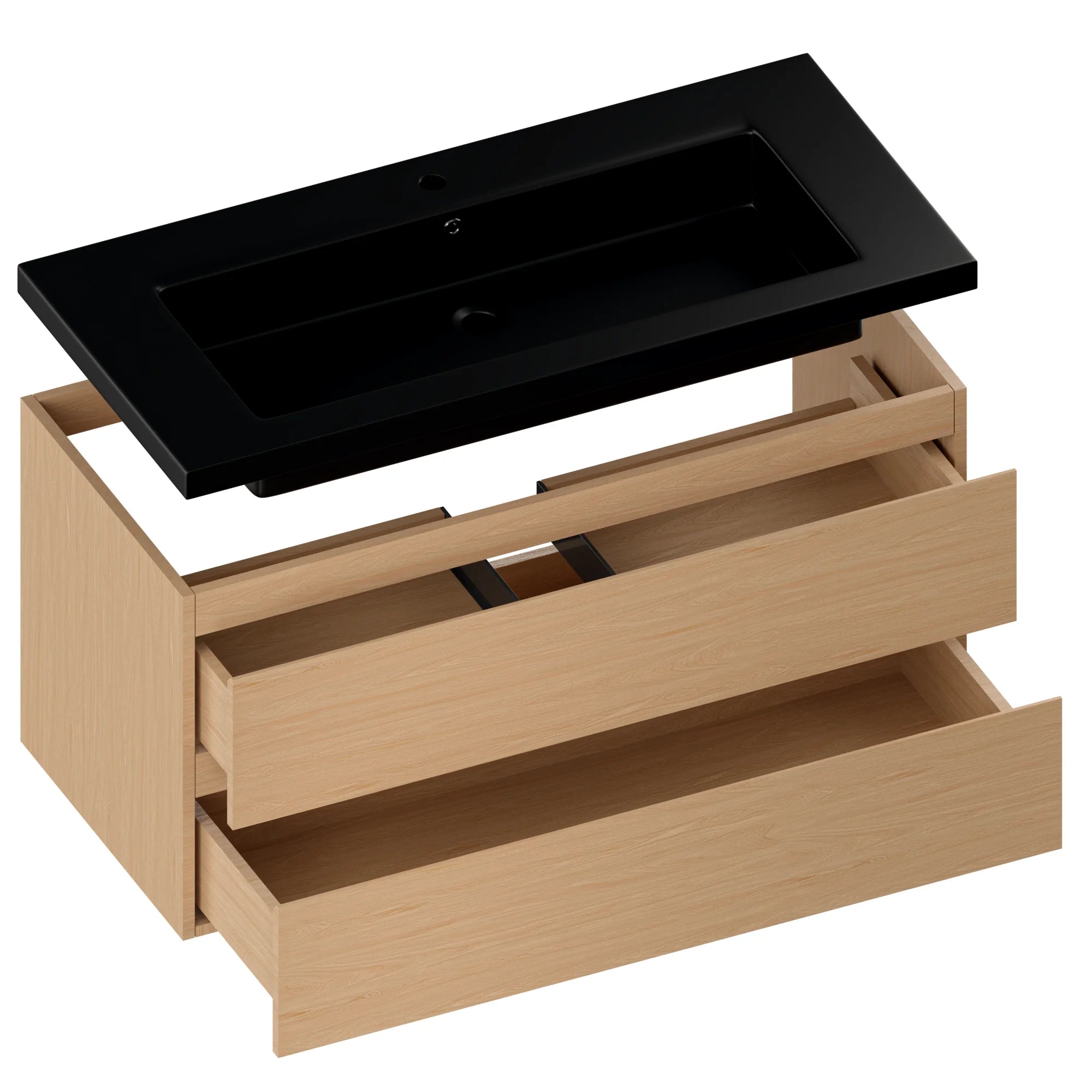 Badkamermeubel Sena - 100cm - Licht Eiken - Wastafel Zwart