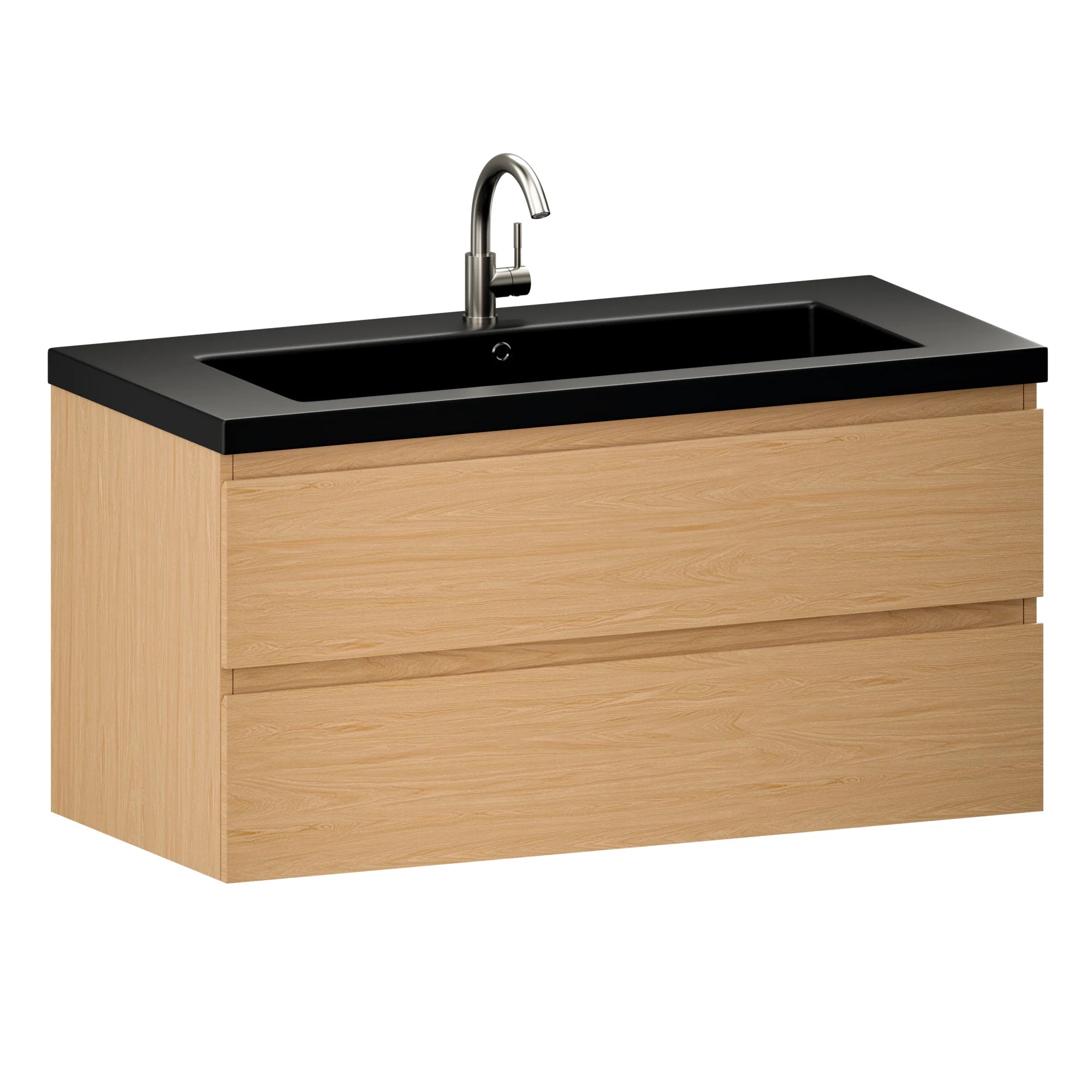 Badkamermeubel Sena - 100cm - Licht Eiken - Wastafel Zwart