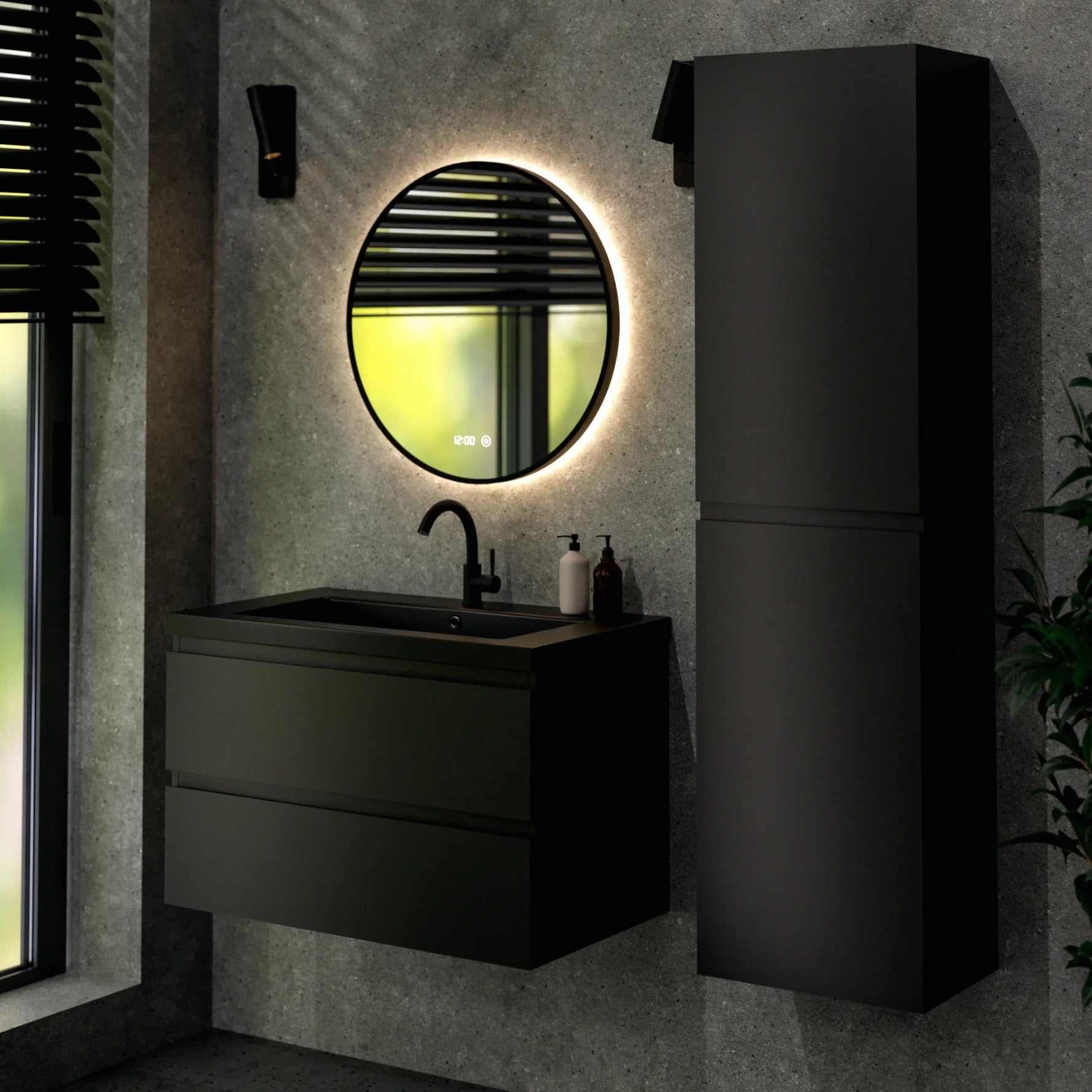 Badkamermeubel Sova - 80cm - Mat Zwart - Wastafel Zwart - PRE-ORDER