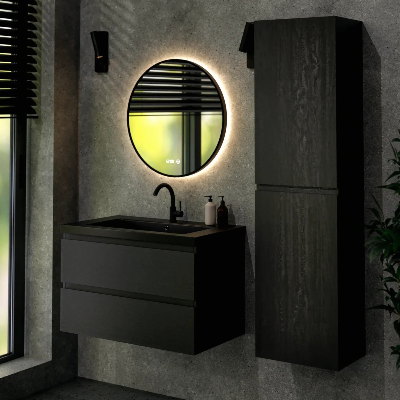 Badkamermeubel set Imperial - 80cm - Zwart Eiken - Wastafel Zwart - PRE-ORDER