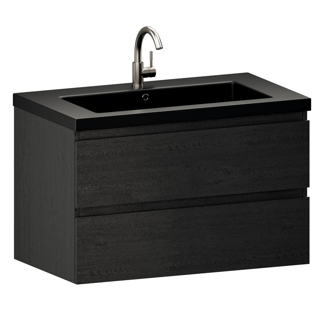 Badkamermeubel Sova - 80cm - Zwart Eiken - Wastafel Zwart