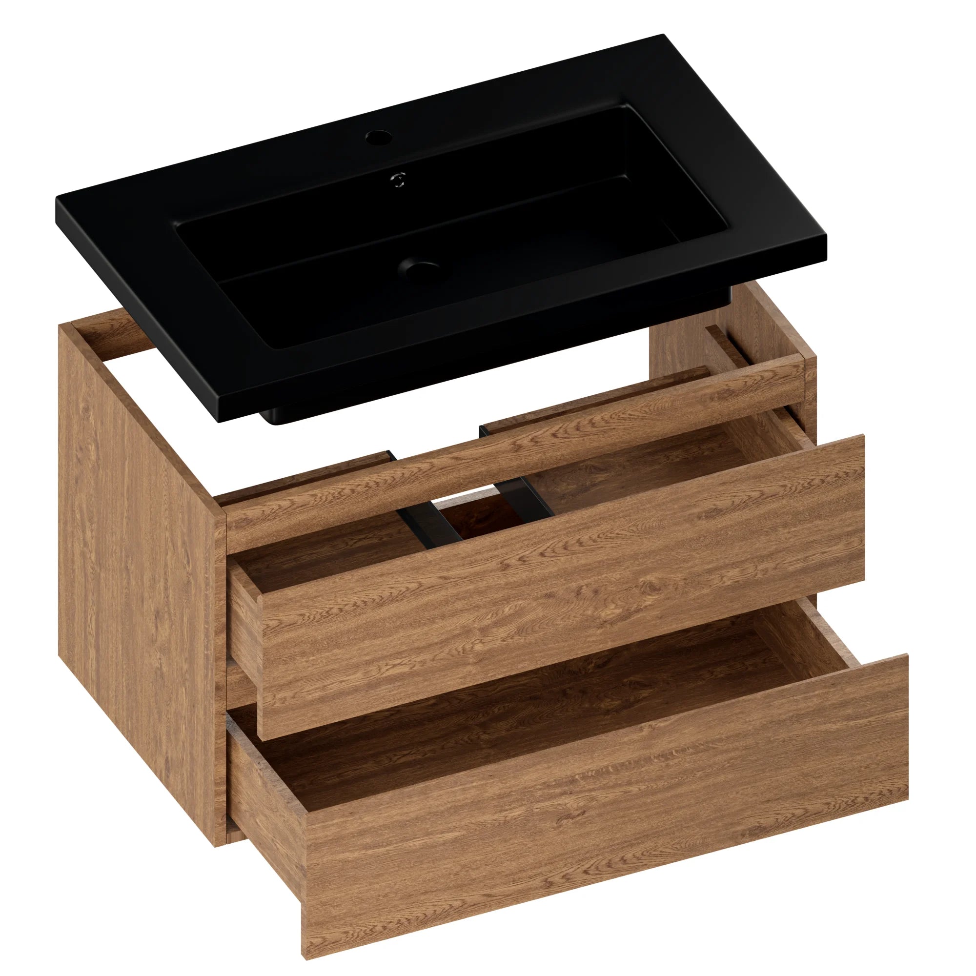 Badkamermeubel Sova - 80cm - Warm Eiken - Wastafel Zwart - PRE-ORDER