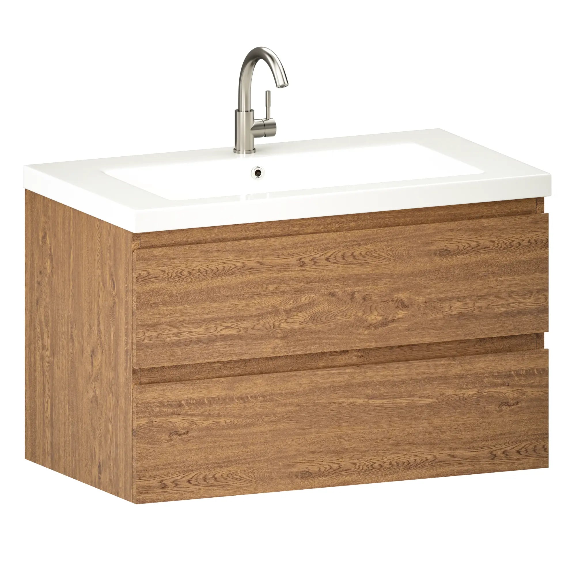 Badkamermeubel Sova - 80cm - Warm Eiken - Wastafel Wit