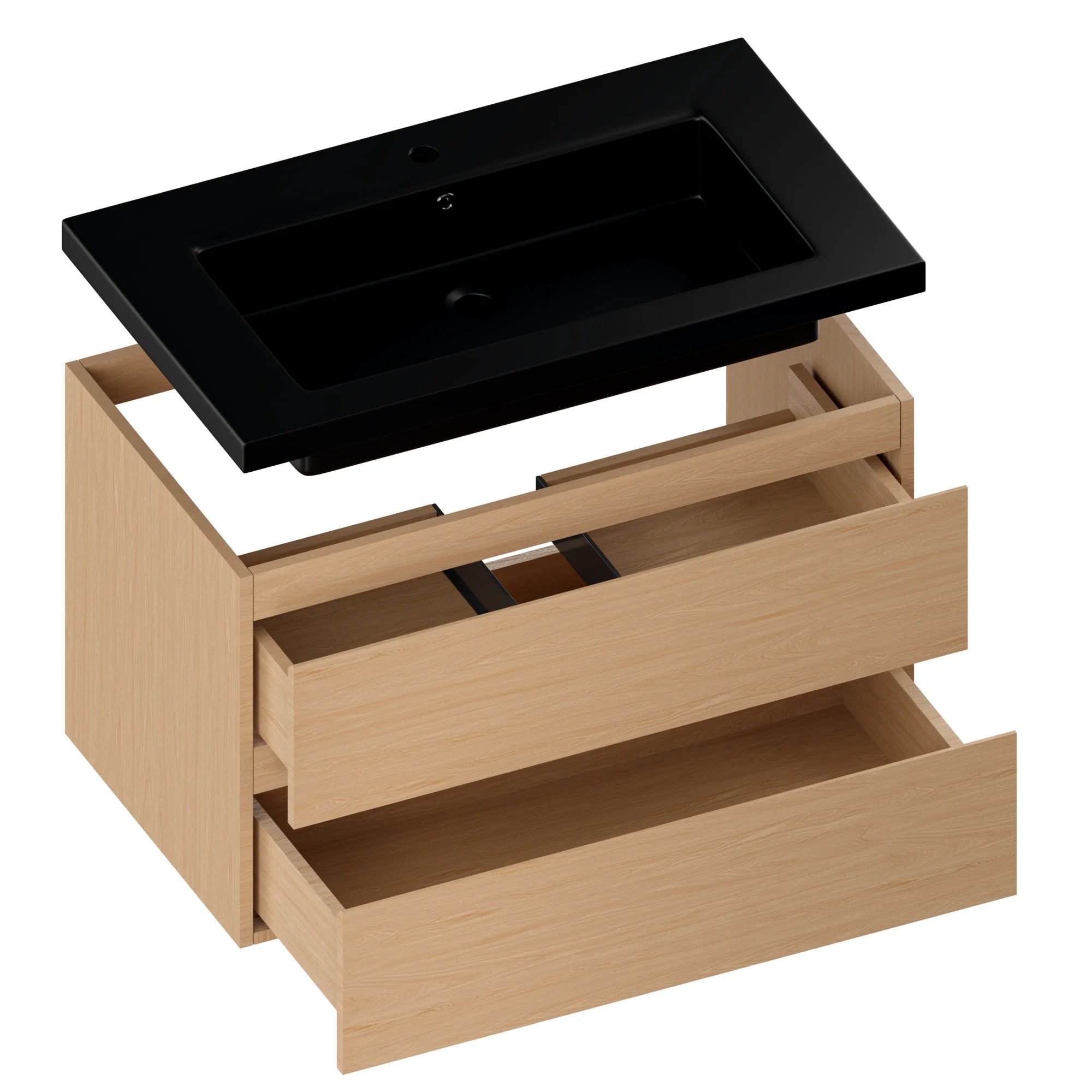 Badkamermeubel Sova - 80cm - Licht Eiken - Wastafel Zwart