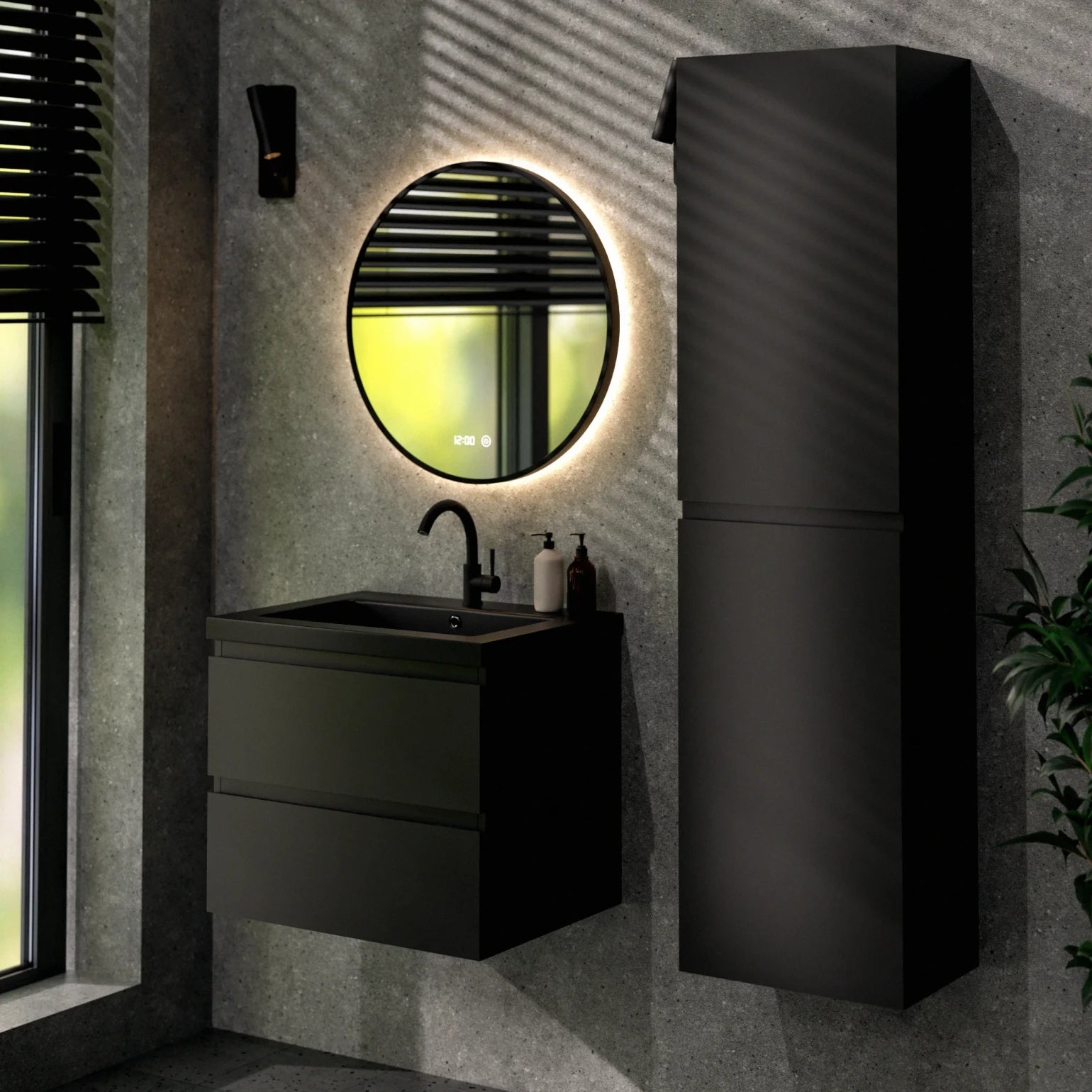 Badkamermeubel Karo - 60cm - Mat Zwart - Wastafel Zwart - PRE-ORDER