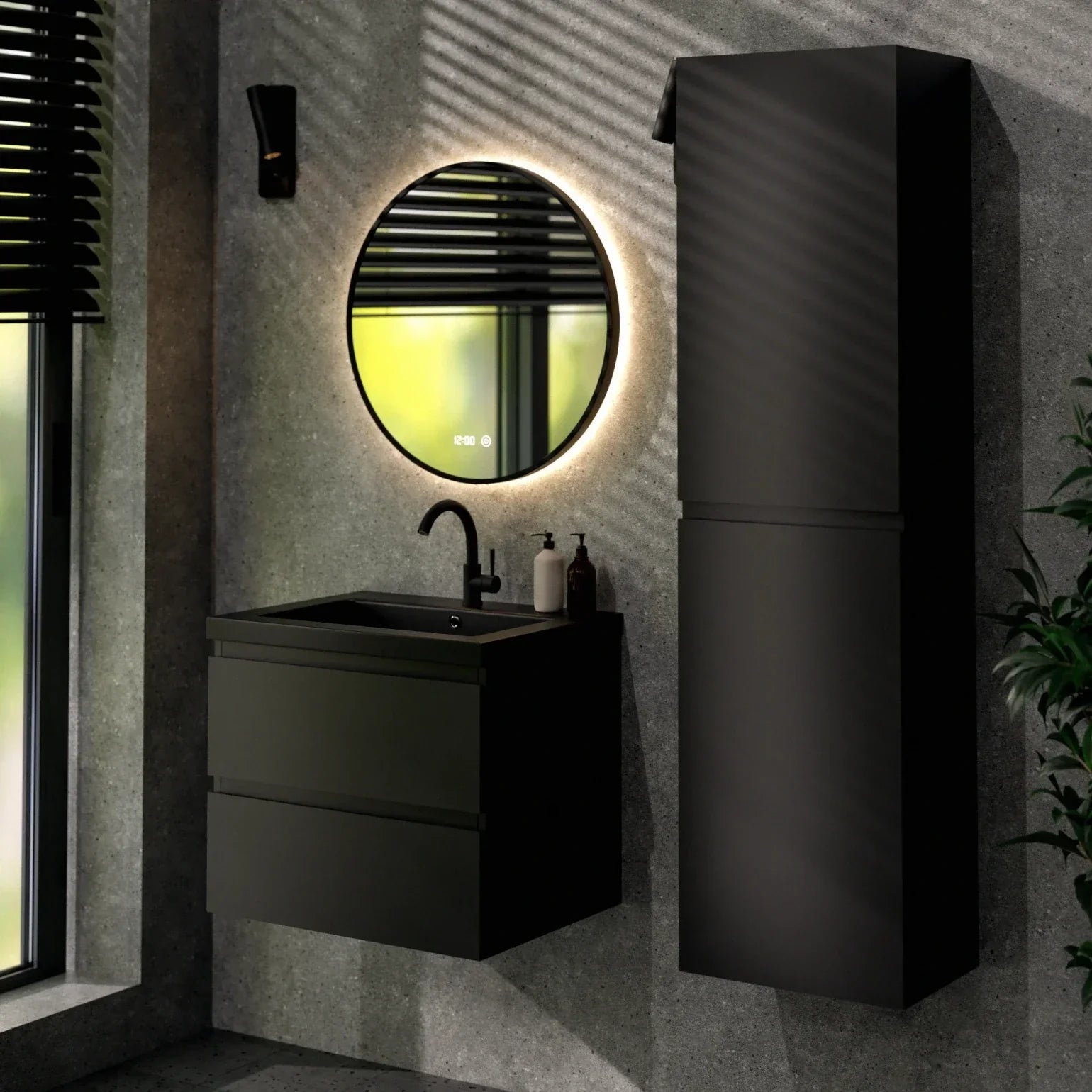 Badkamermeubel set Novara - 60cm - Mat Zwart - Wastafel Zwart - PRE-ORDER