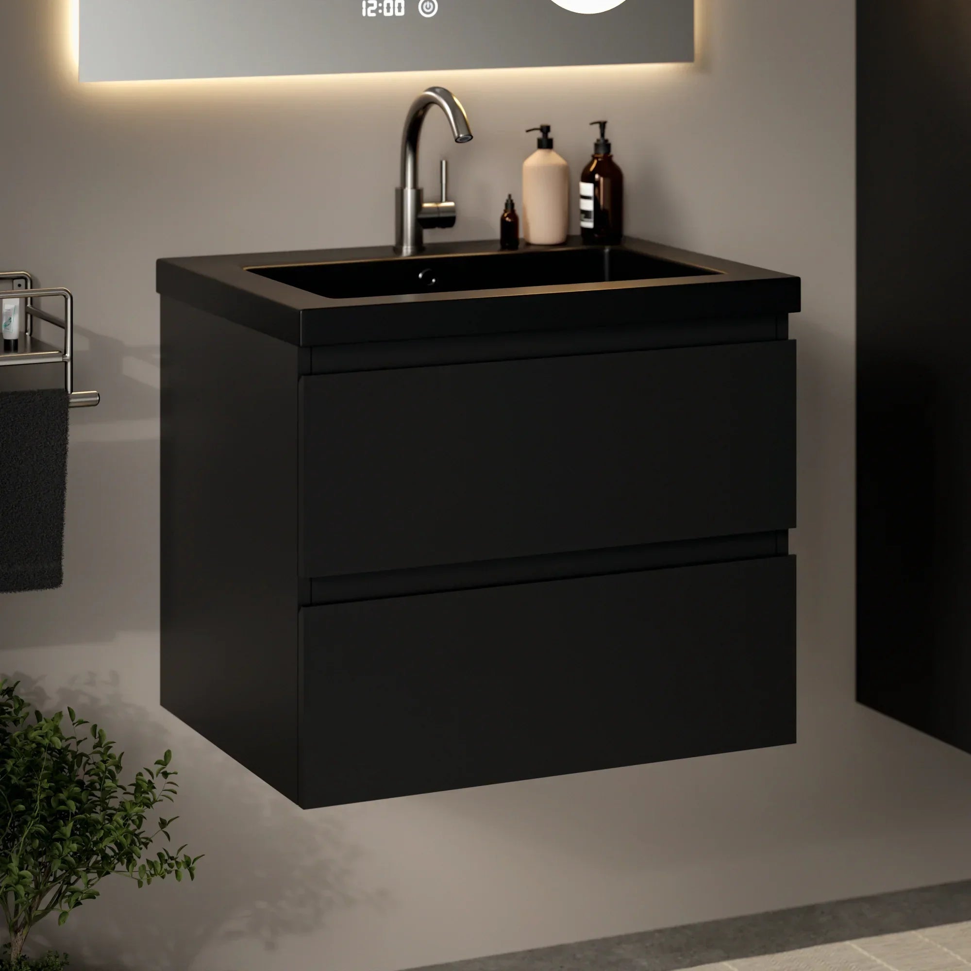 Badkamermeubel set Novara - 60cm - Mat Zwart - Wastafel Zwart - PRE-ORDER