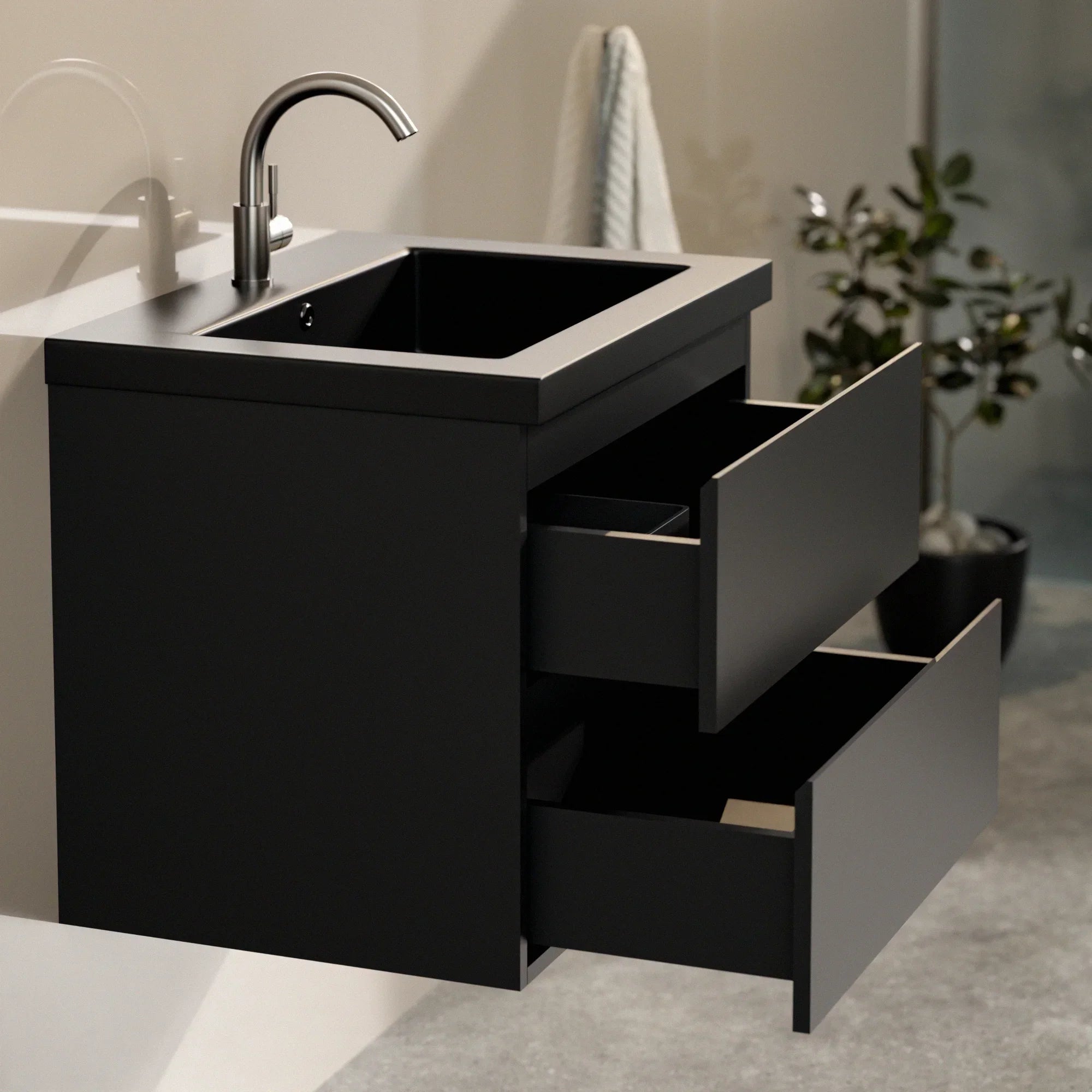 Badkamermeubel set Novara - 60cm - Mat Zwart - Wastafel Zwart - PRE-ORDER