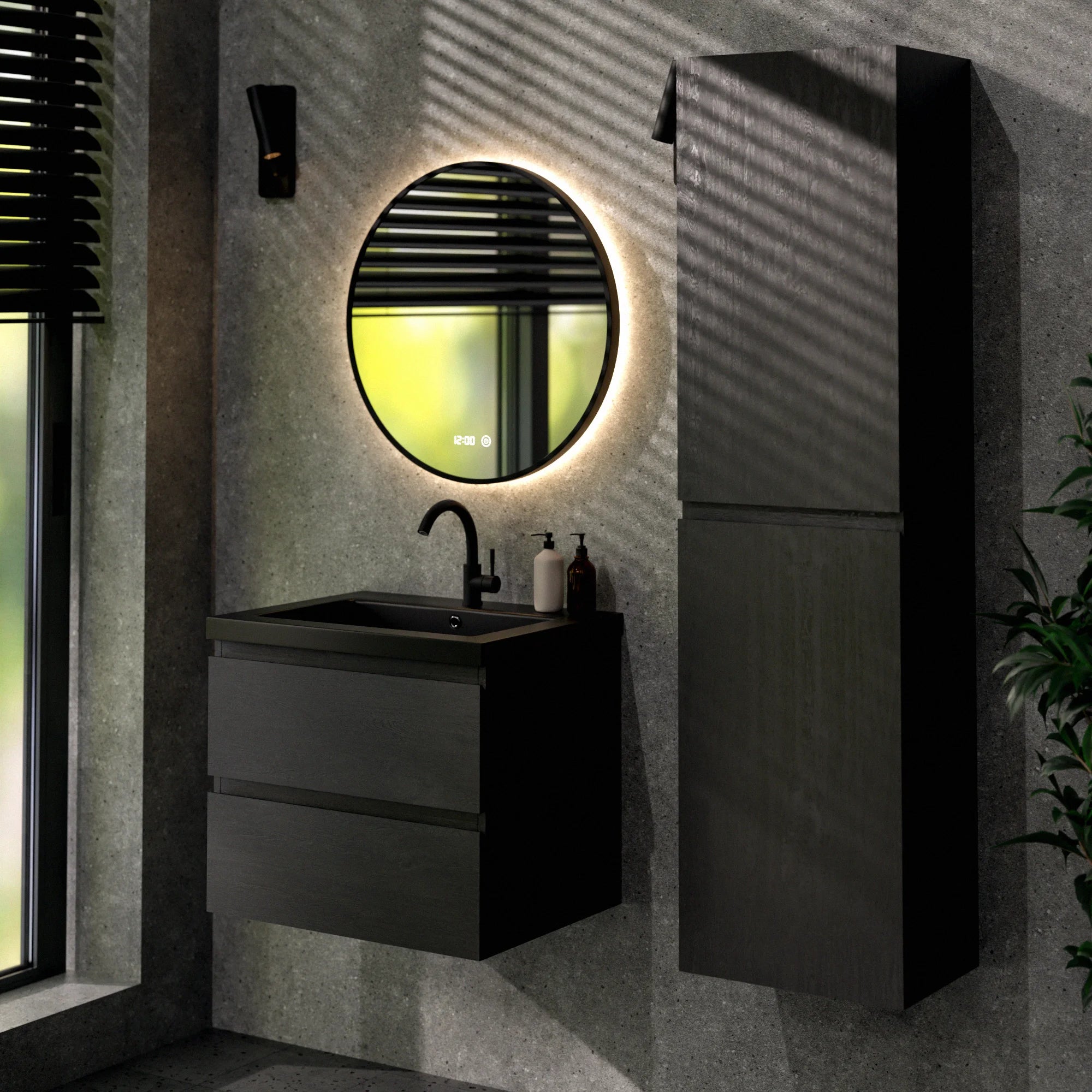 Badkamermeubel Karo - 60cm - Zwart Eiken - Wastafel Zwart - PRE-ORDER