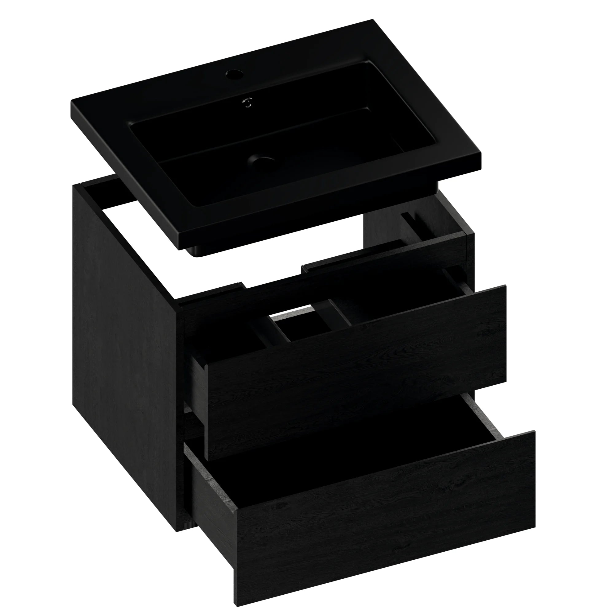 Badkamermeubel Karo - 60cm - Zwart Eiken - Wastafel Zwart - PRE-ORDER