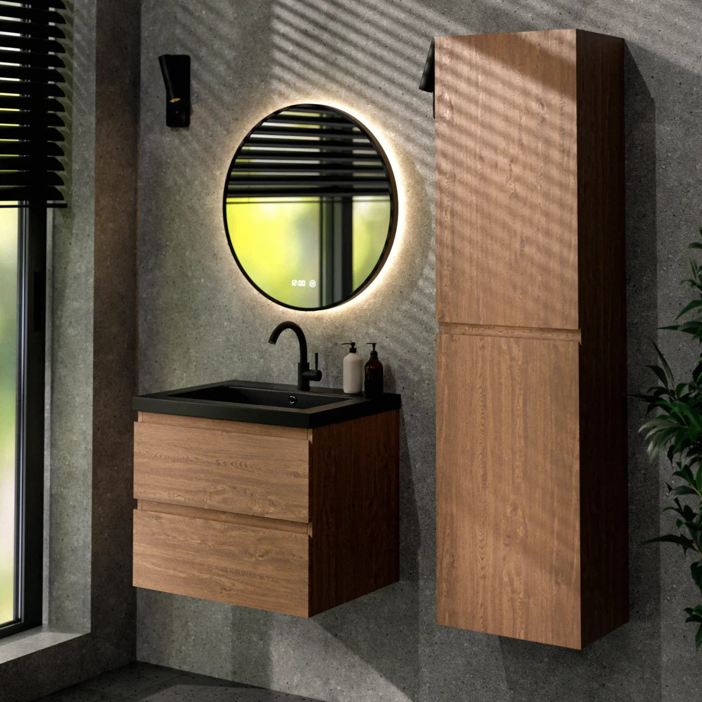 Badkamermeubel set Verona - 60cm- Warm Eiken - Wastafel Zwart - PRE-ORDER