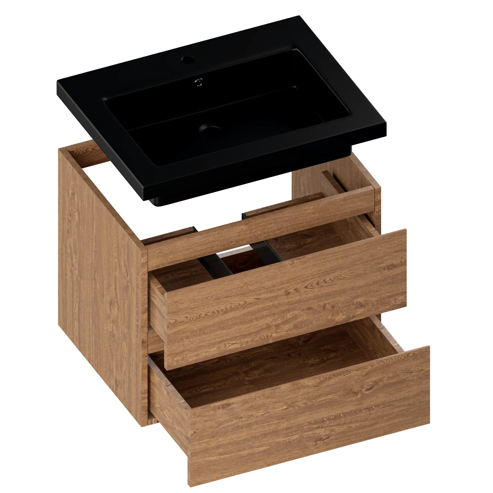 Badkamermeubel Karo - 60cm - Warm Eiken - Wastafel Zwart - PRE-ORDER