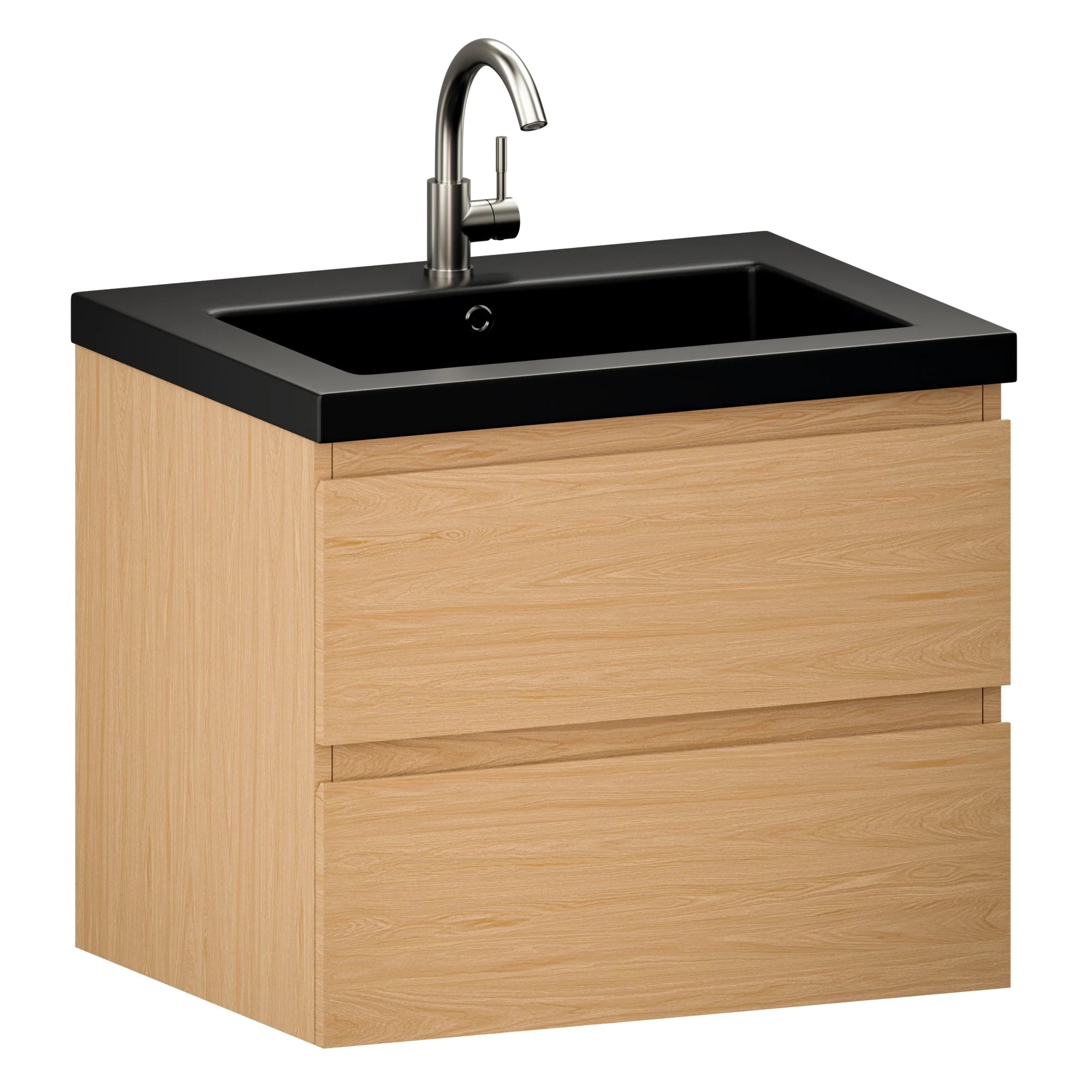 Badkamermeubel Karo - 60cm - Licht Eiken - Wastafel Zwart