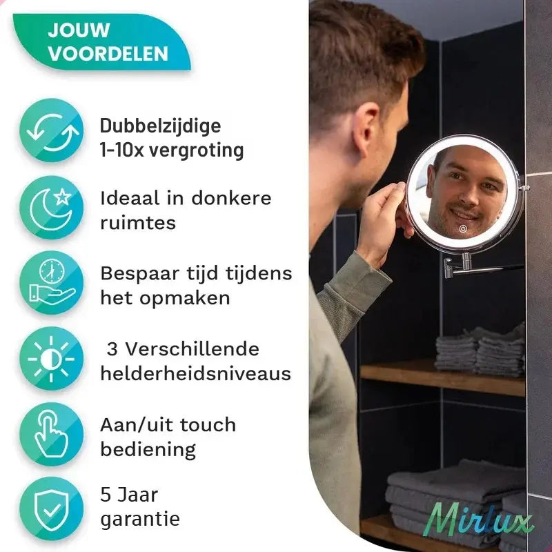 Make-Up Spiegel - Oplaadbaar - Chroom - 1-5x Vergroting