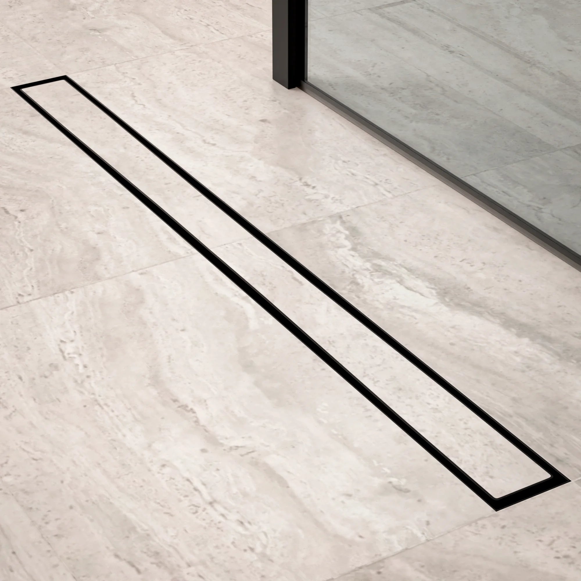 Douchegoot - 90cm- Mat Zwart- Tegelrooster - RVS - Met Flens