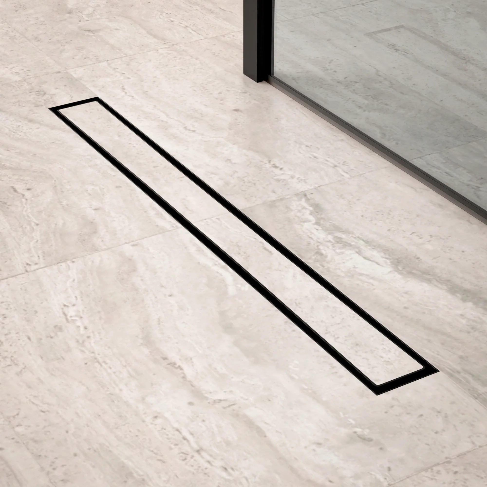 Douchegoot - 70cm - Mat Zwart - Tegelrooster - RVS - Met Flens