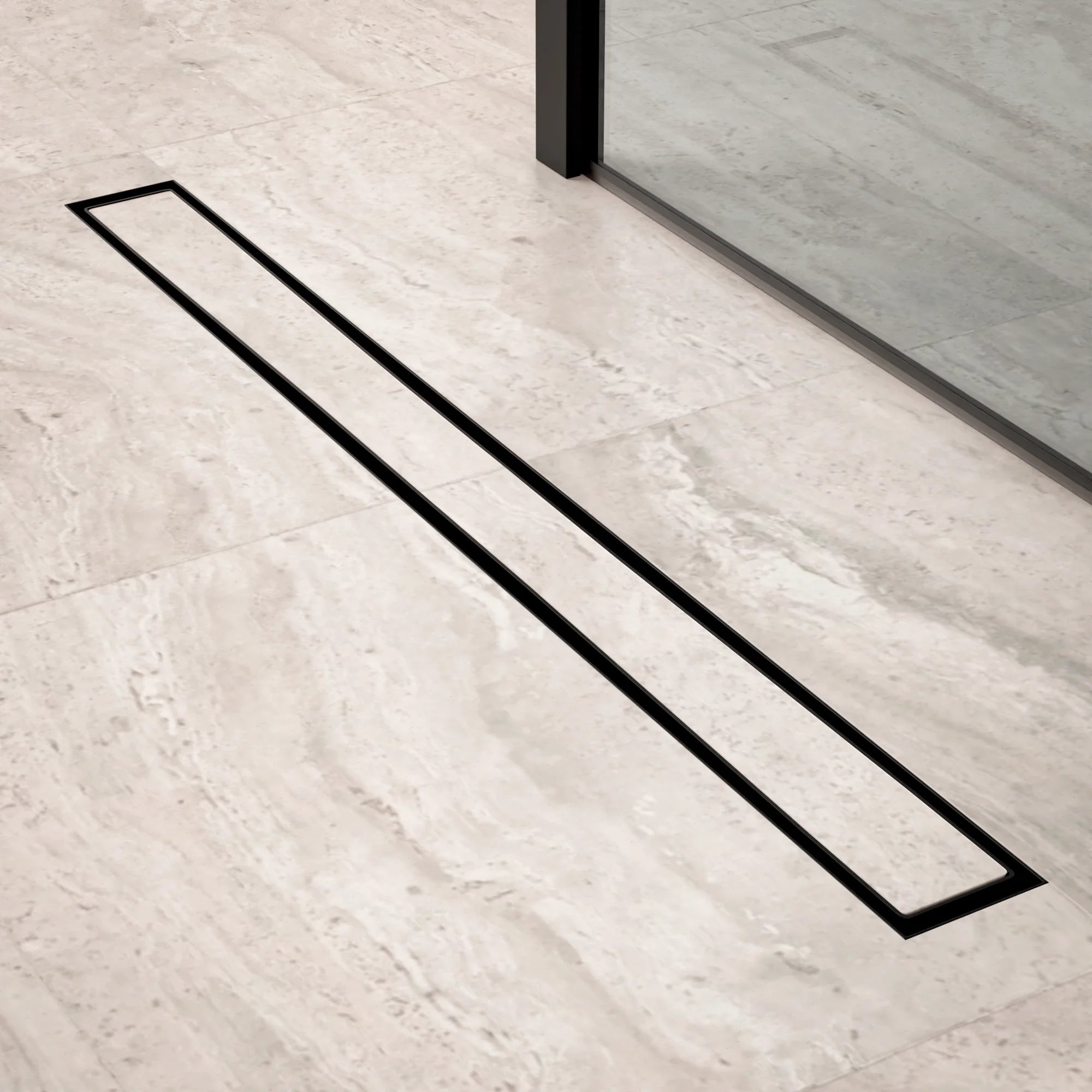 Douchegoot - 80cm - Mat Zwart - Tegelrooster - RVS - Met Flens