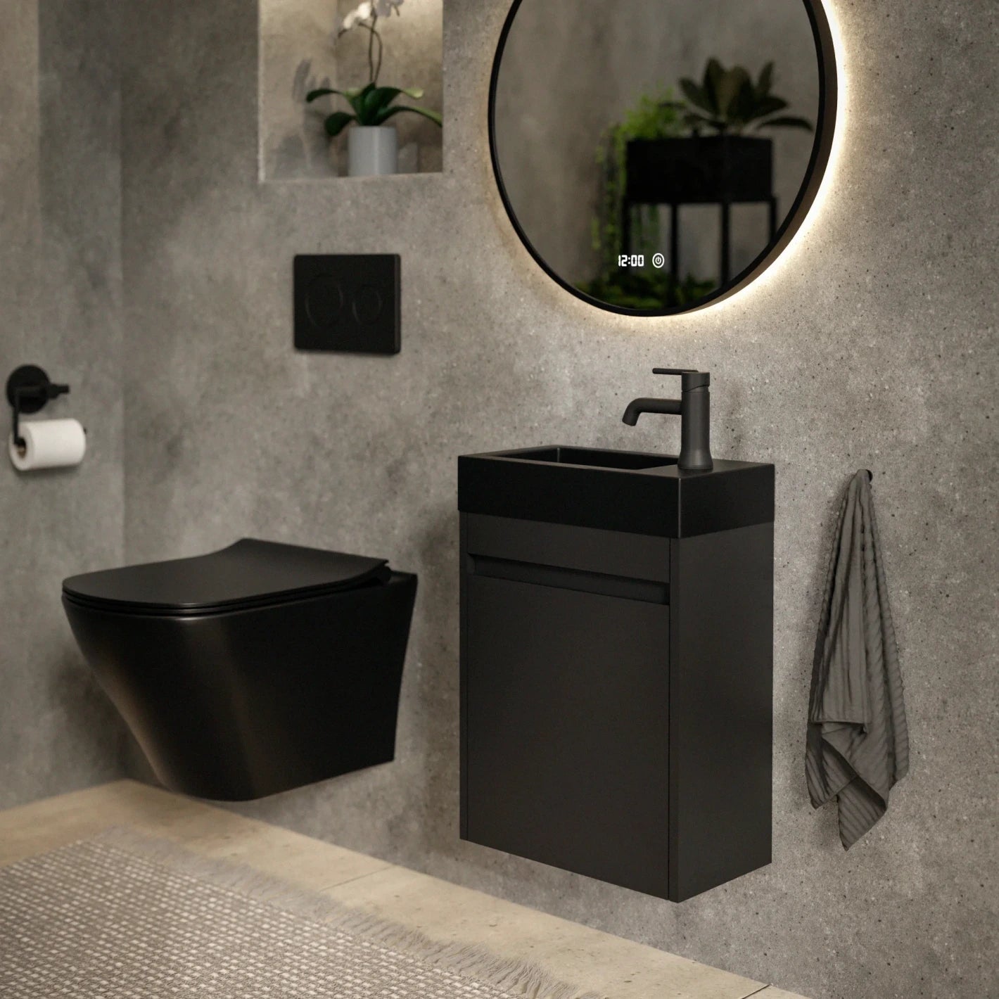 Toiletmeubel Elen - 40cm - Mat Zwart - Wastafel Zwart - PRE-ORDER