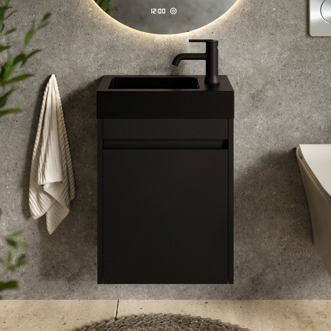 Toiletmeubel Elen - 40cm - Mat Zwart - Wastafel Zwart