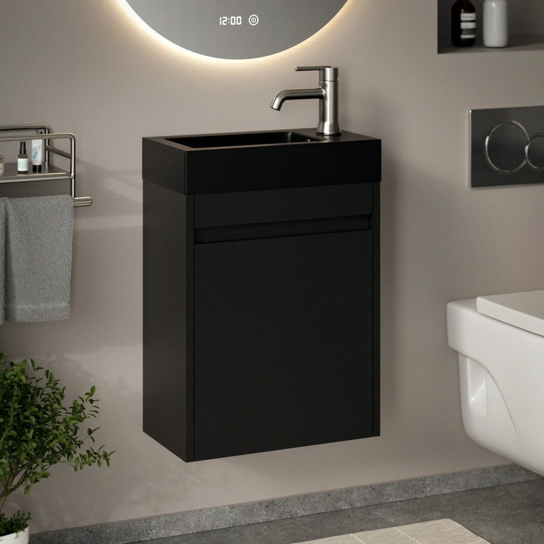 Toiletmeubel Elen - 40cm - Mat Zwart - Wastafel Zwart