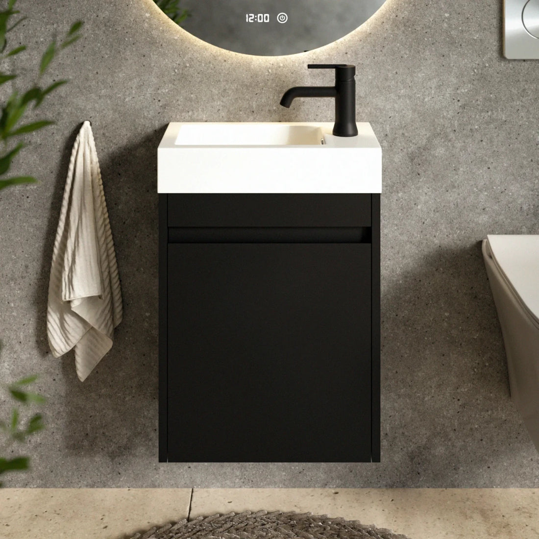 Toiletmeubel Vivo - 40cm - Mat Zwart- Wastafel Wit