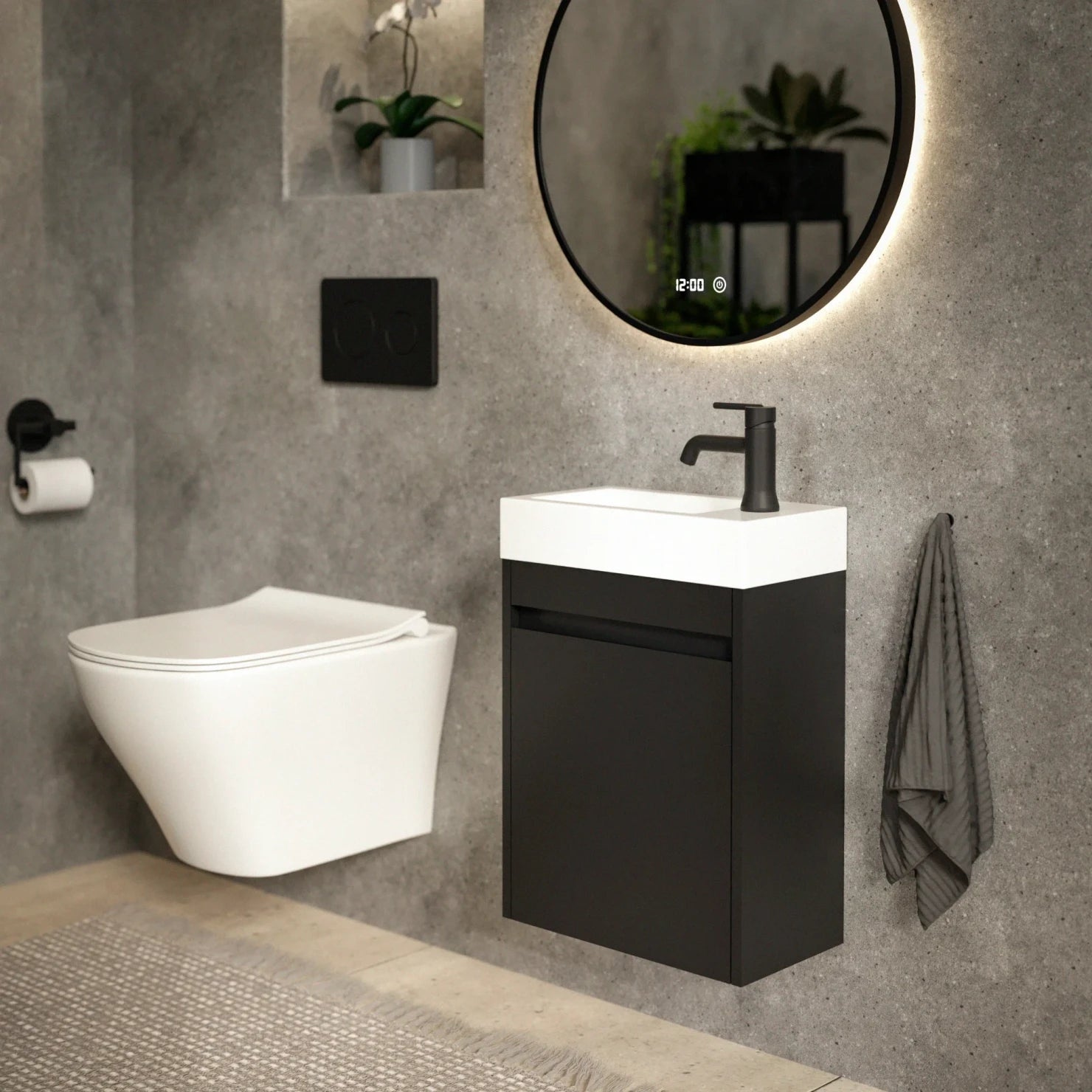 Toiletmeubel Vivo - 40cm - Mat Zwart- Wastafel Wit - PRE-ORDER