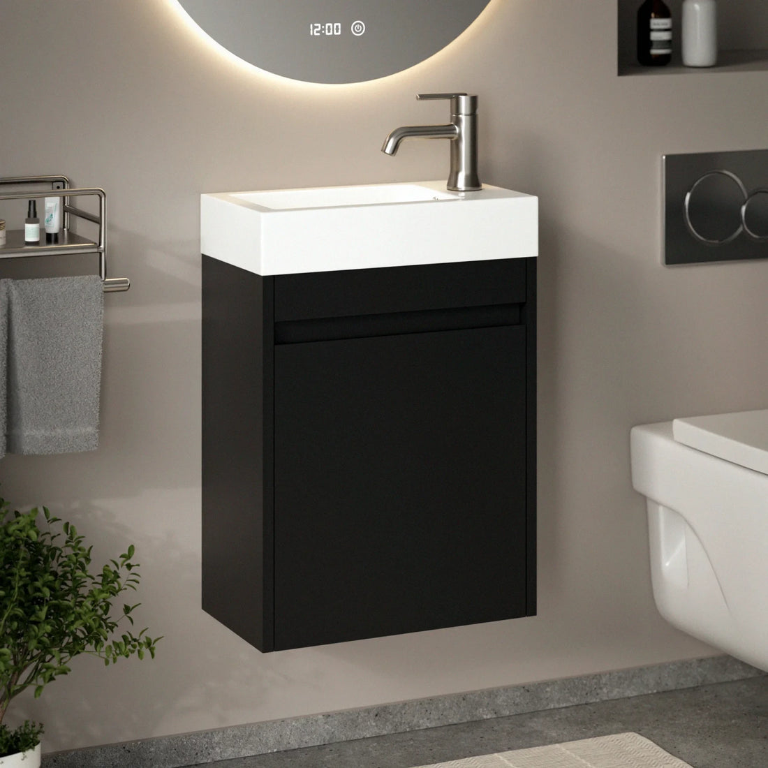 Toiletmeubel Vivo - 40cm - Mat Zwart- Wastafel Wit