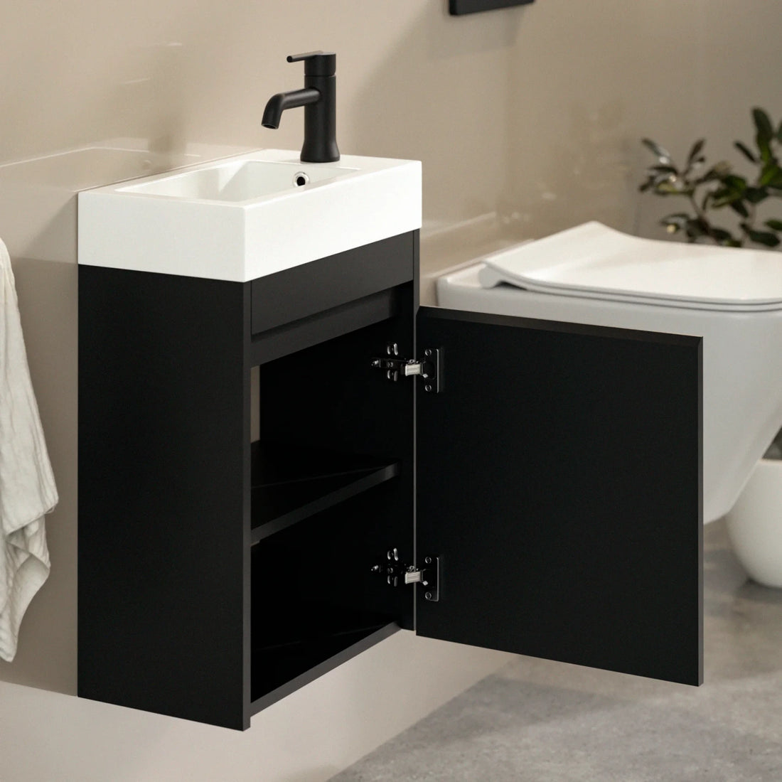Toiletmeubel Vivo - 40cm - Mat Zwart- Wastafel Wit