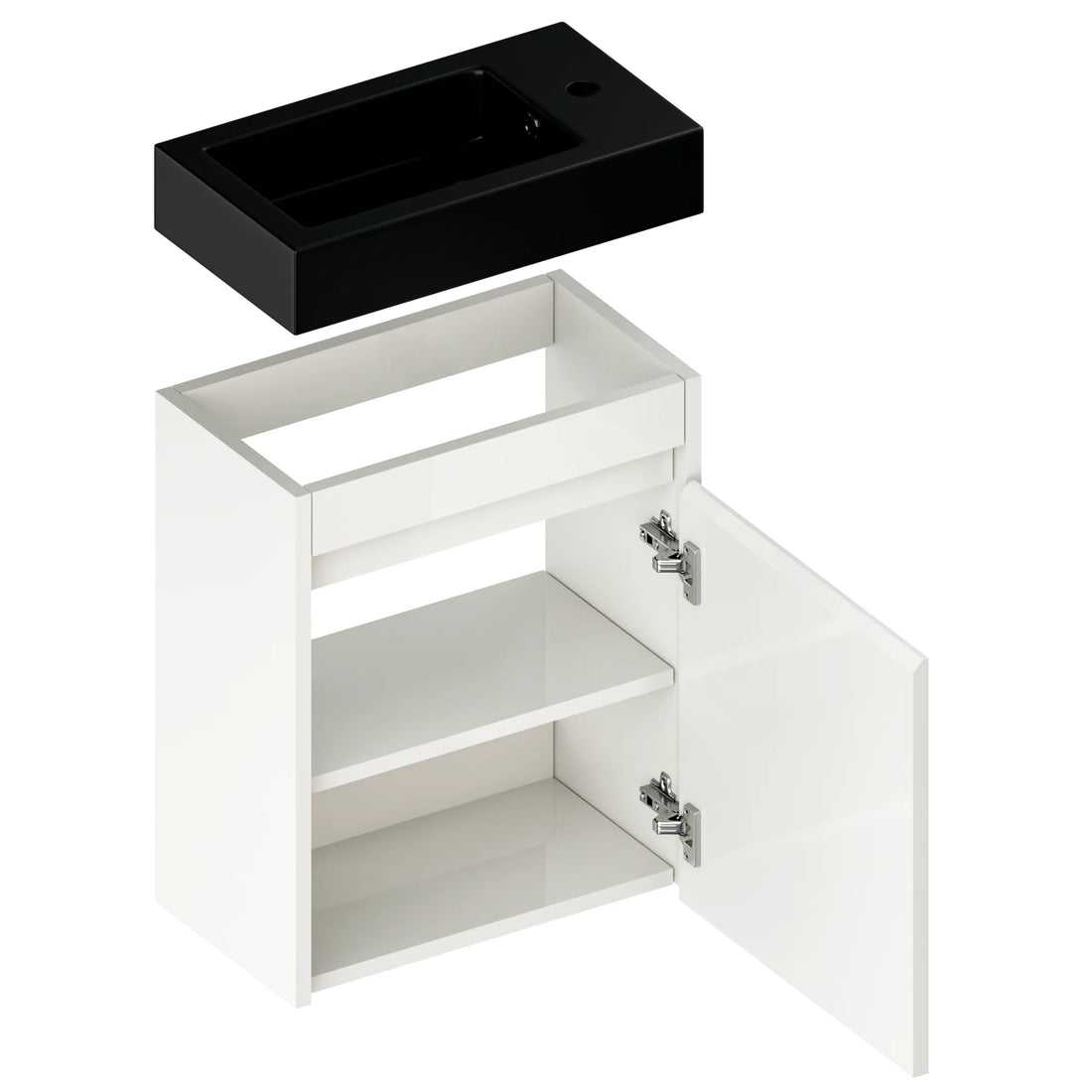 Toiletmeubel Elen - 40cm - Glanzend wit - Wastafel Zwart