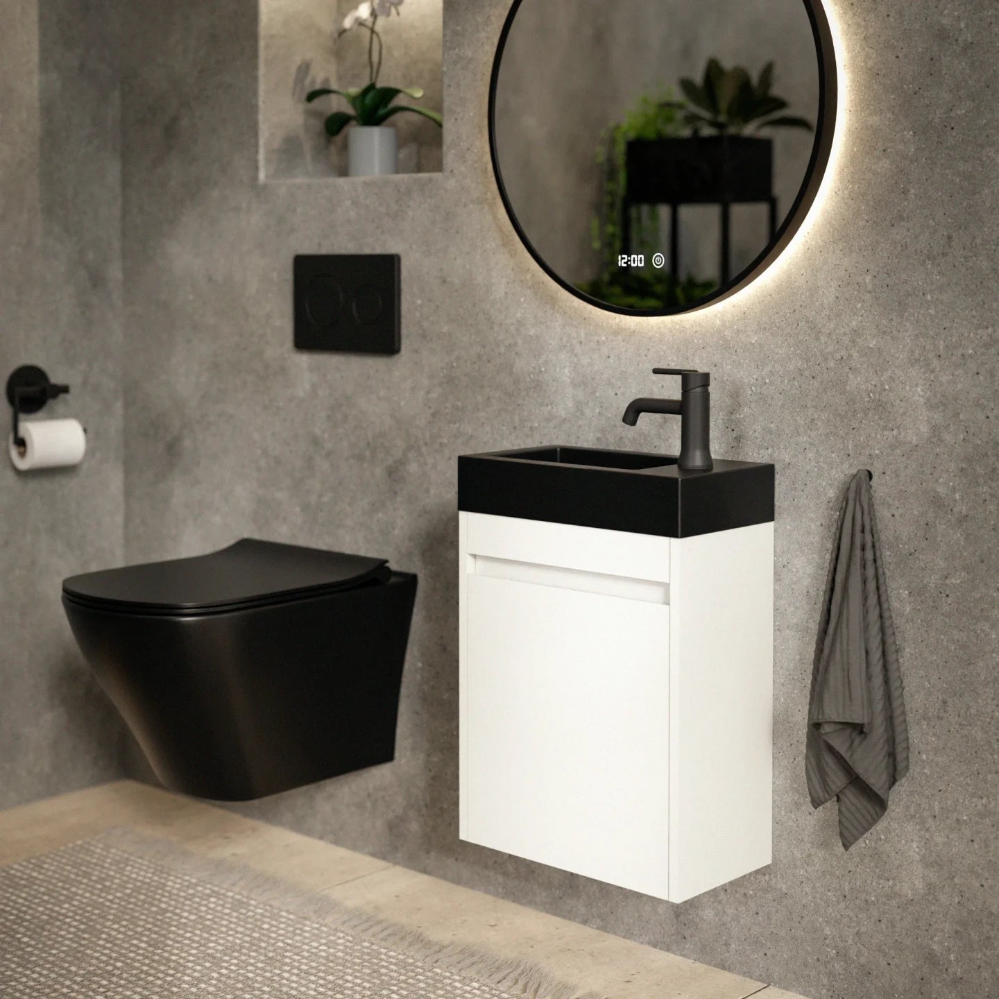 Toiletmeubel Elen - 40cm - Wit - Wastafel Zwart