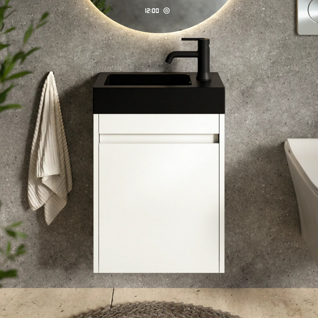 Toiletmeubel Elen - 40cm - Glanzend wit - Wastafel Zwart
