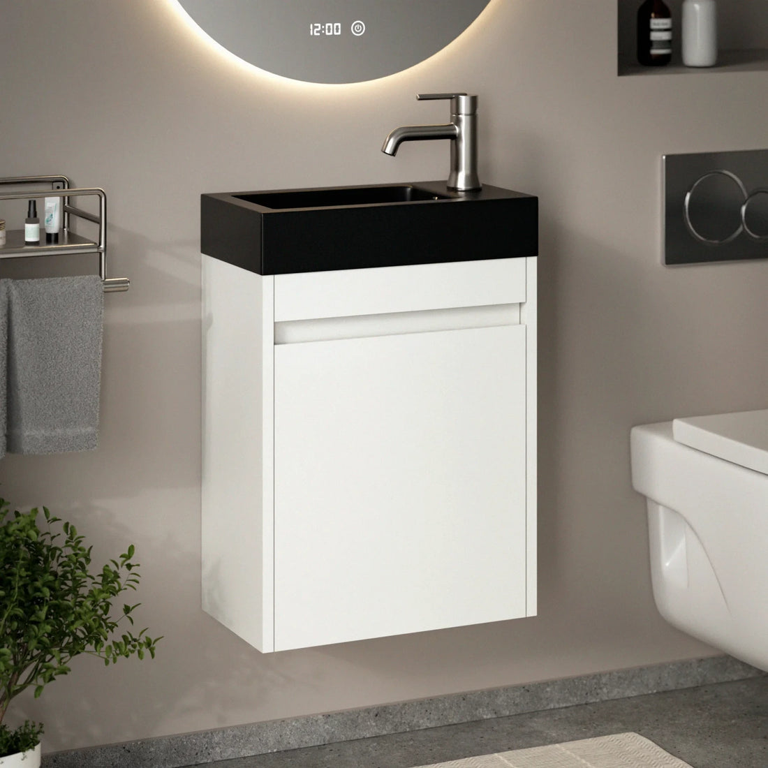 Toiletmeubel Elen - 40cm - Glanzend wit - Wastafel Zwart