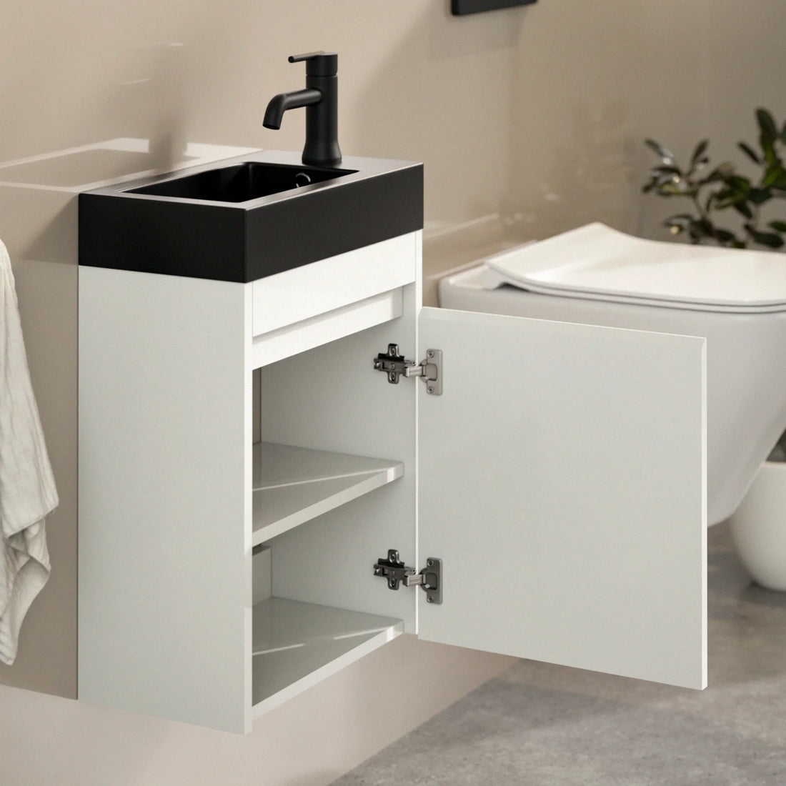 Toiletmeubel Elen - 40cm - Glanzend wit - Wastafel Zwart