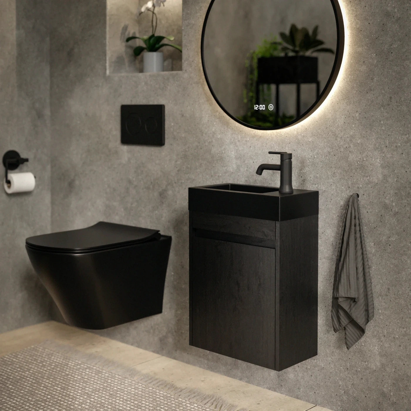 Toiletmeubel Elen - 40cm - Zwart Eiken - Wastafel Zwart - PRE-ORDER