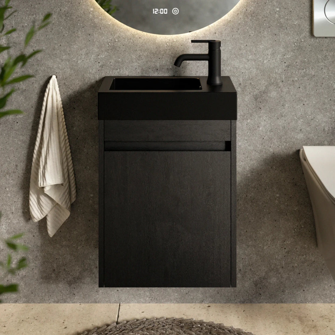 Toiletmeubel Elen - 40cm - Zwart Eiken - Wastafel Zwart