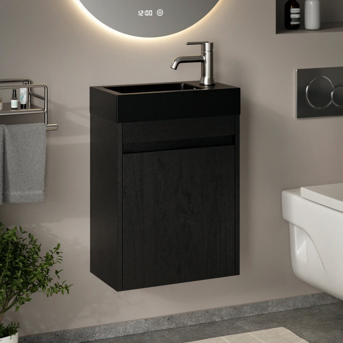 Toiletmeubel Elen - 40cm - Zwart Eiken - Wastafel Zwart