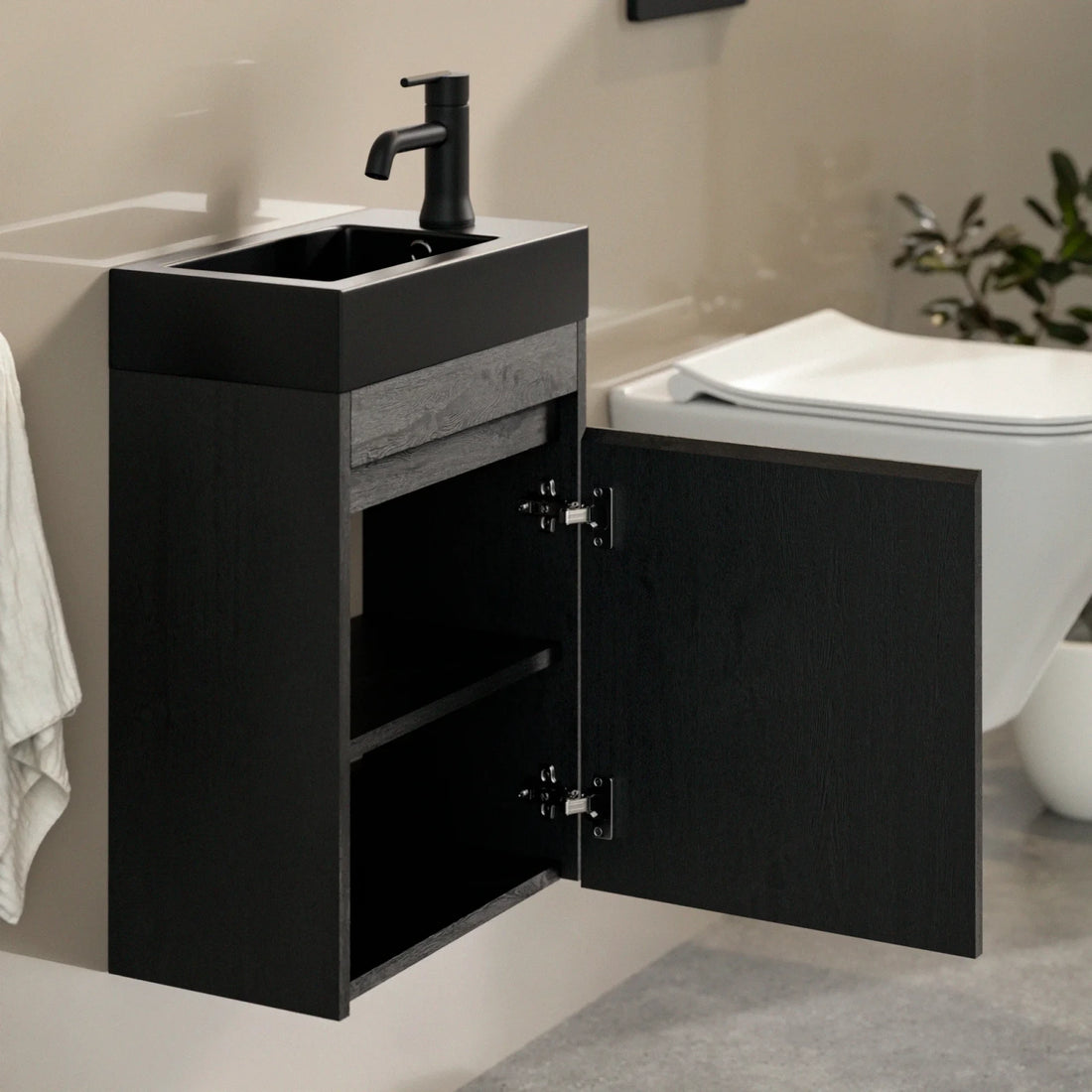 Toiletmeubel Elen - 40cm - Zwart Eiken - Wastafel Zwart