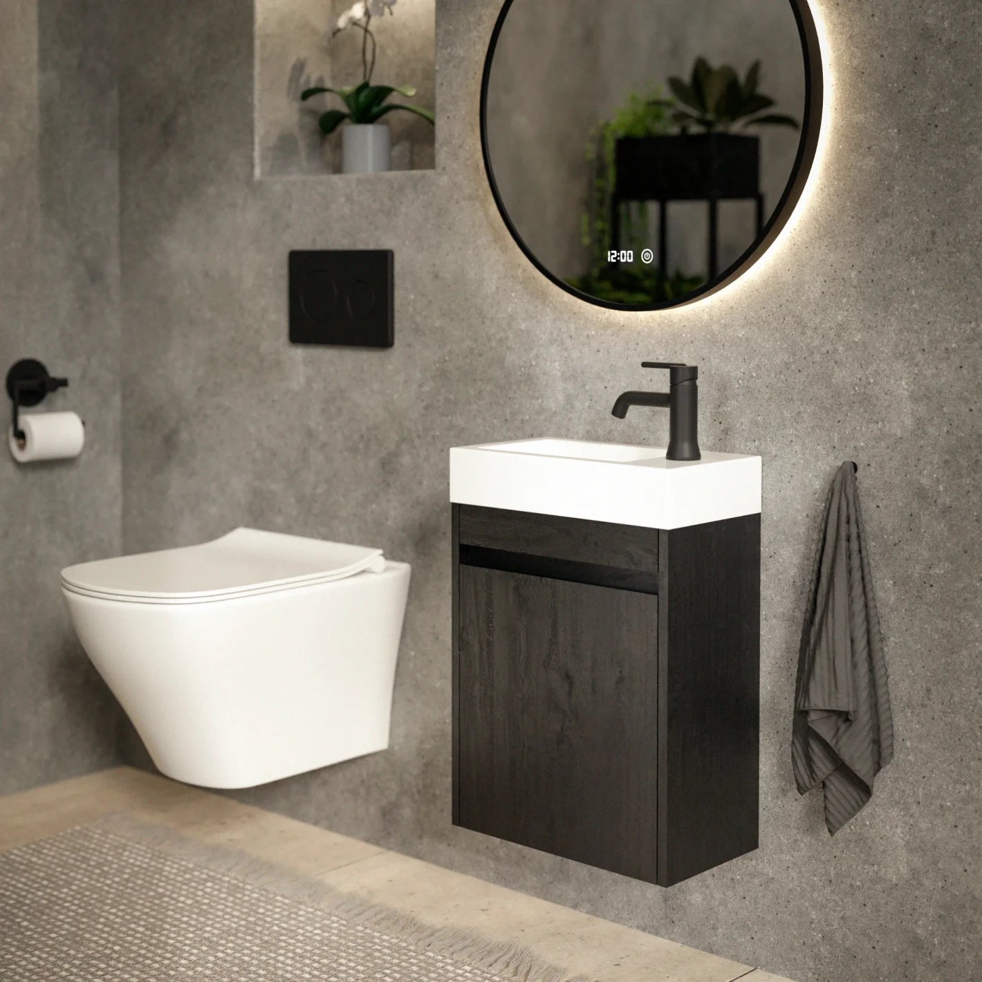 Toiletmeubel Vivo - 40cm - Zwart Eiken - Wastafel Wit