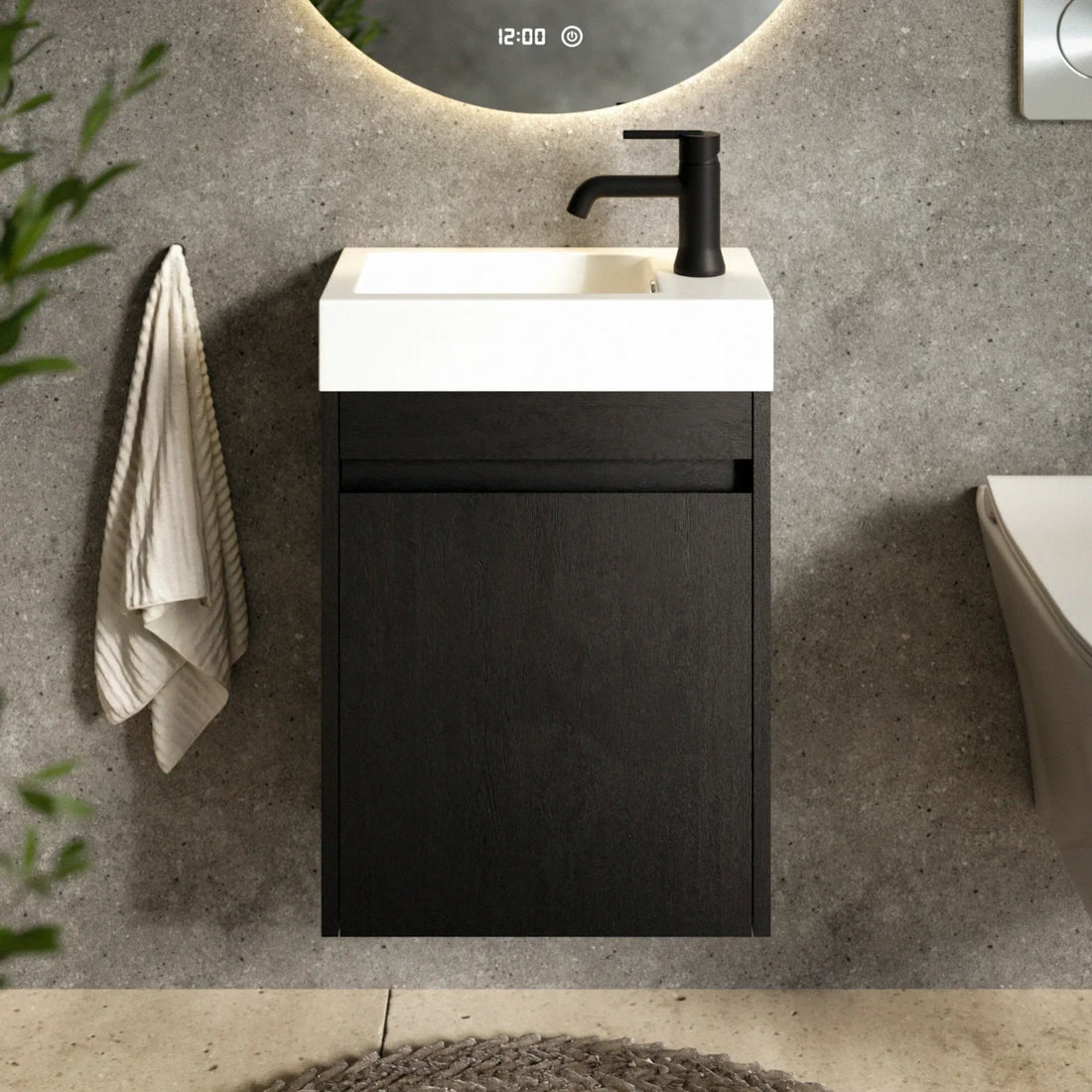 Toiletmeubel Vivo - 40cm - Zwart Eiken - Wastafel Wit