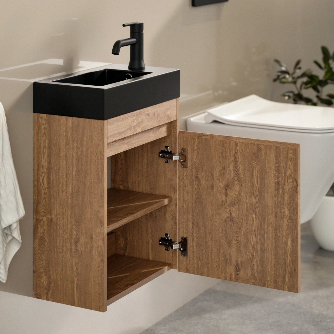 Toiletmeubel Elen - 40cm - Warm Eiken - Wastafel Zwart