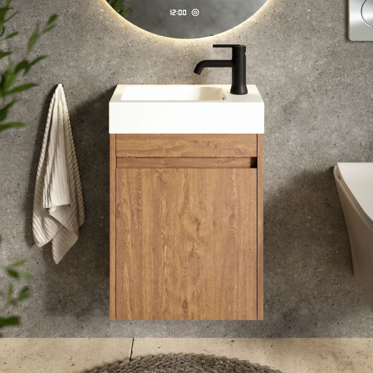 Toiletmeubel Vivo - 40cm - Warm Eiken - Wastafel Wit