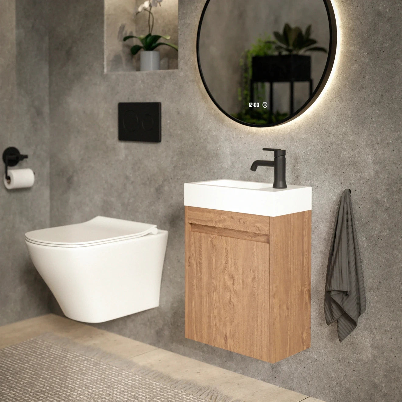 Toiletmeubel Vivo - 40cm - Warm Eiken - Wastafel Wit