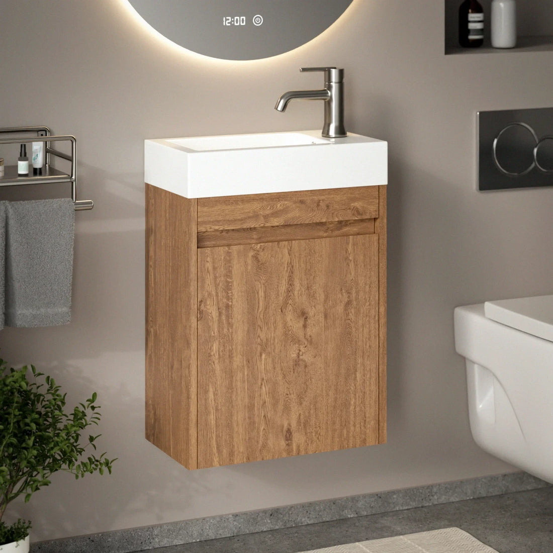 Toiletmeubel Vivo - 40cm - Warm Eiken - Wastafel Wit