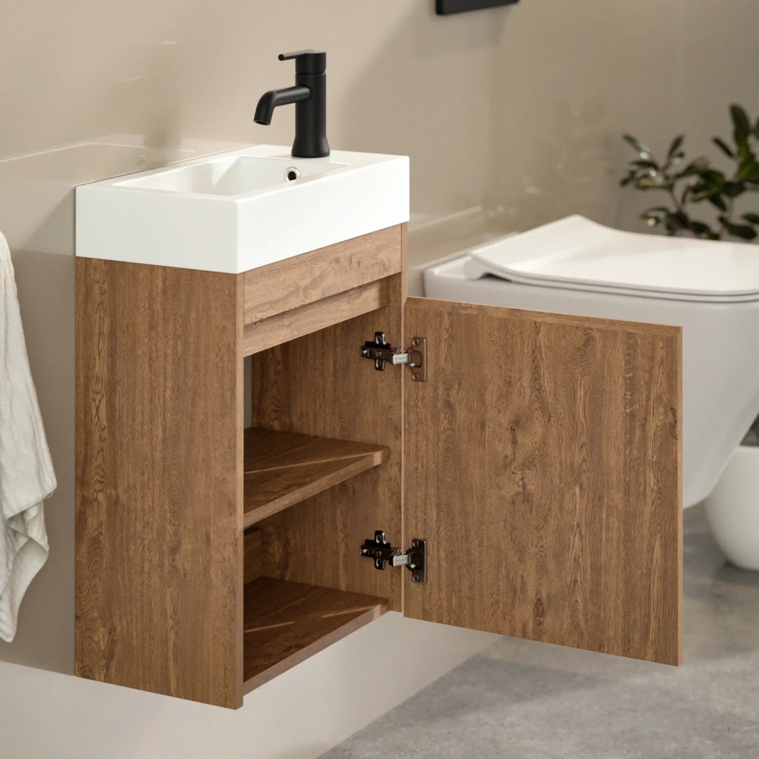 Toiletmeubel Vivo - 40cm - Warm Eiken - Wastafel Wit