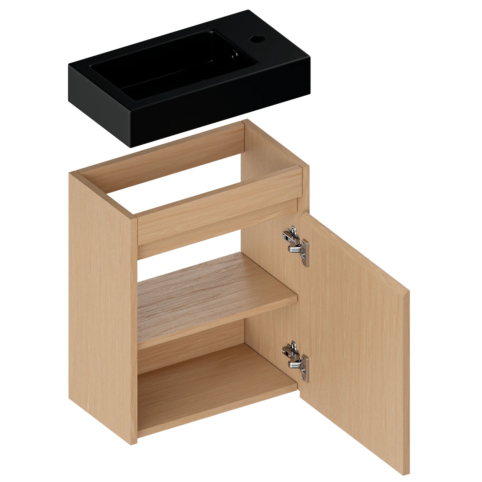 Toiletmeubel Elen - 40cm - Licht Eiken - Wastafel Zwart