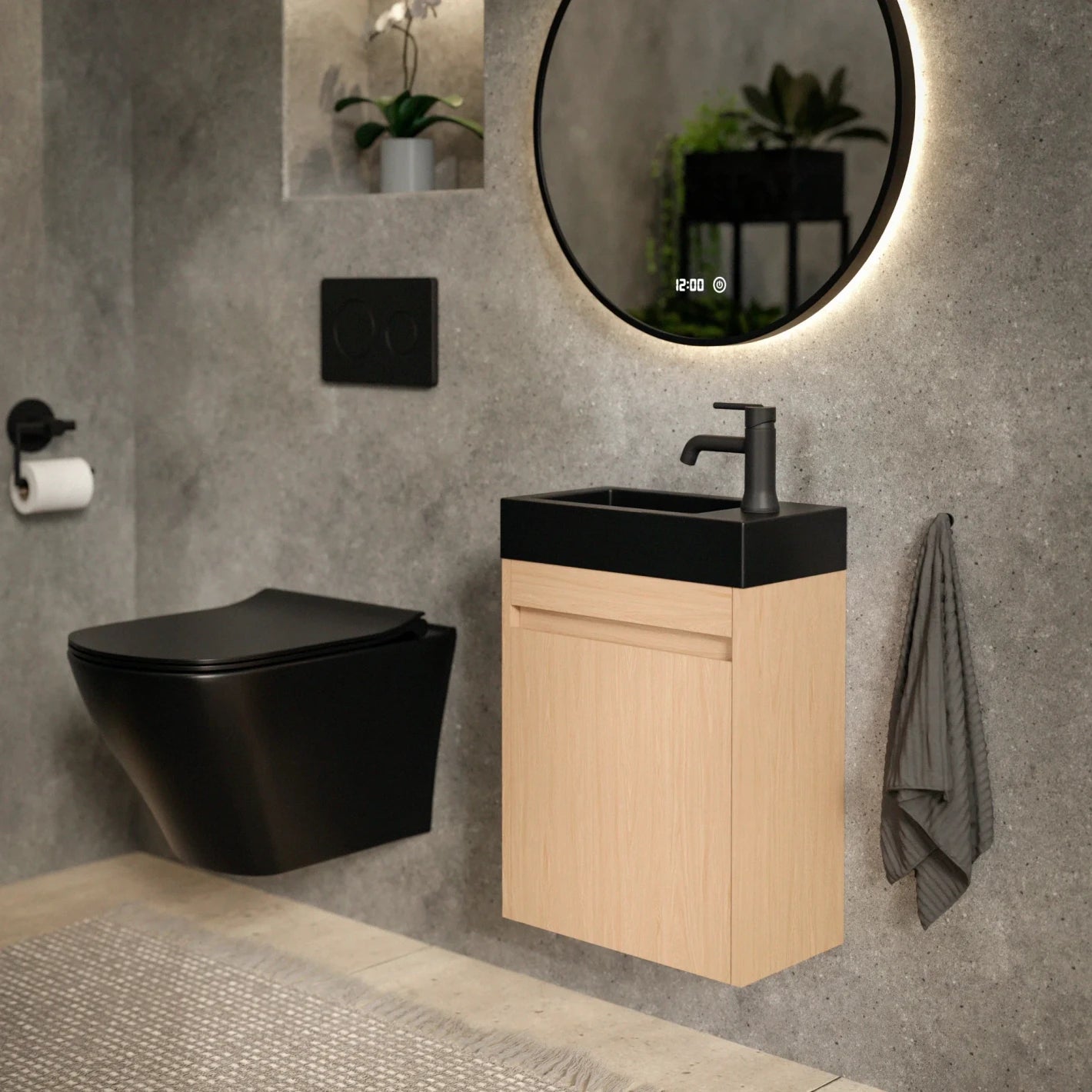 Toiletmeubel Elen - 40cm - Licht Eiken - Wastafel Zwart