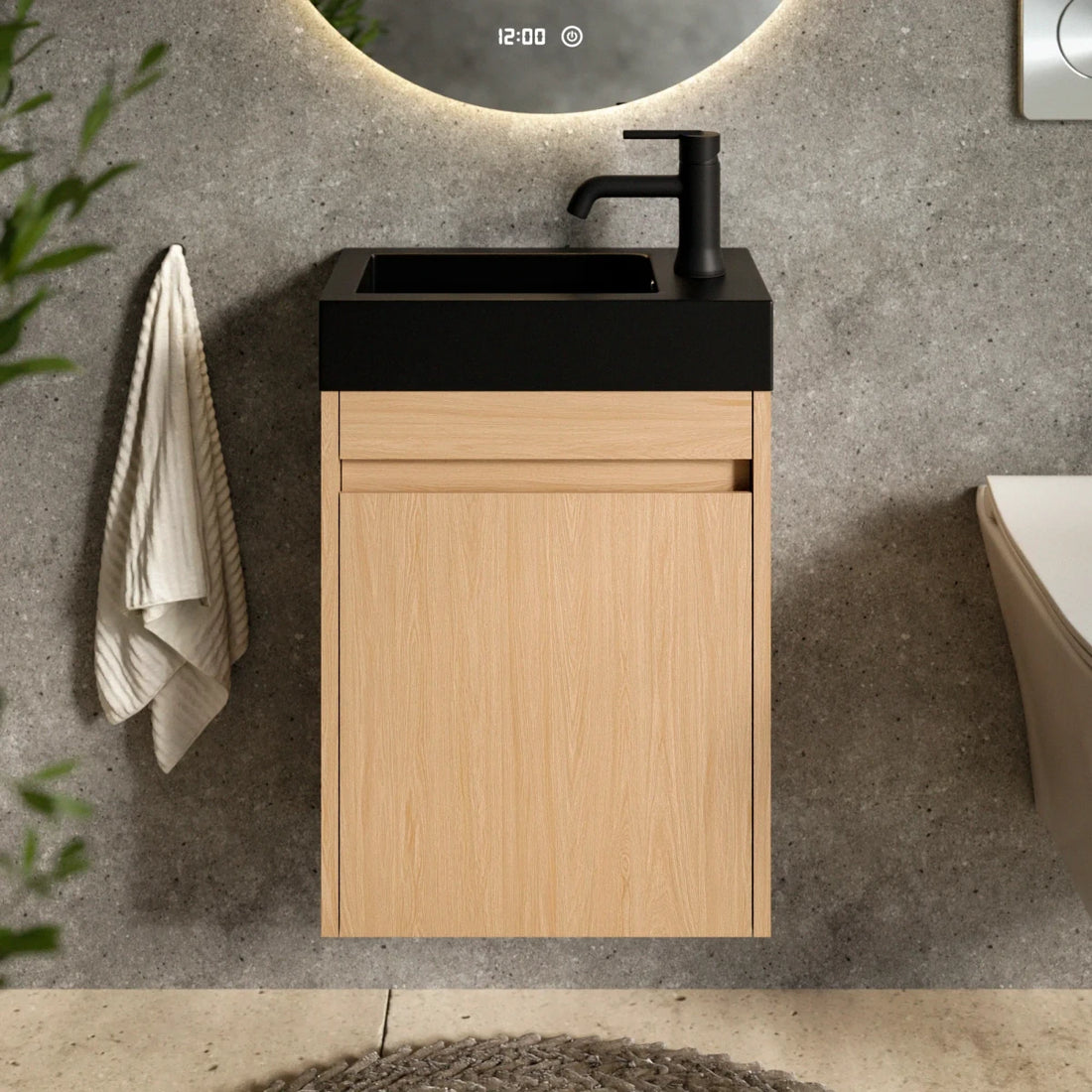 Toiletmeubel Elen - 40cm - Licht Eiken - Wastafel Zwart