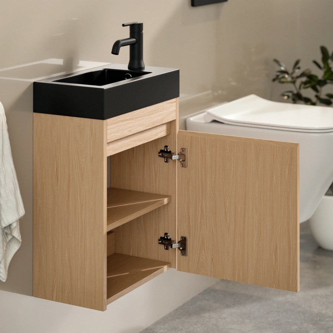 Toiletmeubel Elen - 40cm - Licht Eiken - Wastafel Zwart