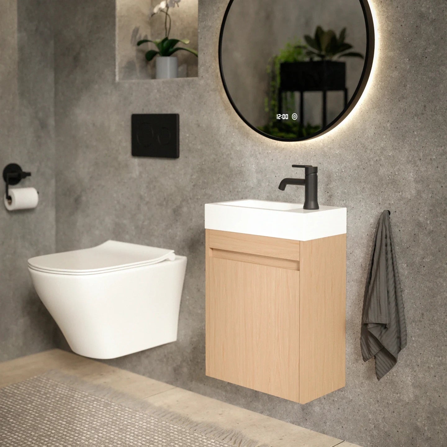 Toiletmeubel Vivo - 40cm - Licht Eiken - Wastafel Wit