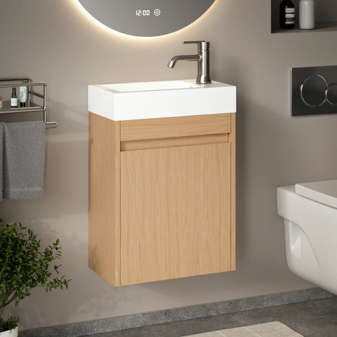 Toiletmeubel Vivo - 40cm - Licht Eiken - Wastafel Wit